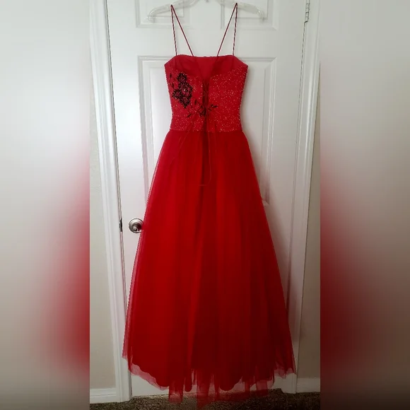 GLAM GURLZ BEADED PROM BALL GOWN ONE PIECE SPAGHETTI STRAPS CORSET BACK - Picture 2 of 7